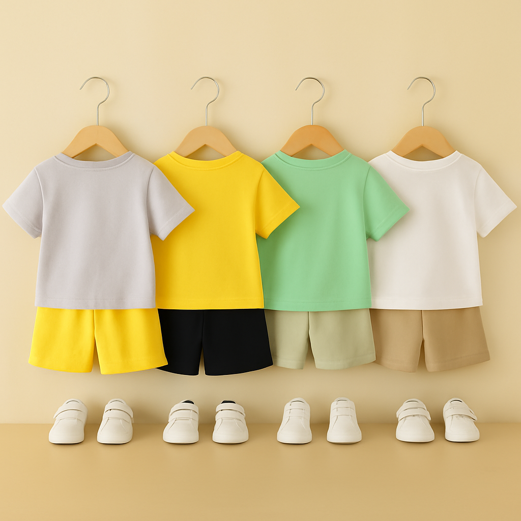 Kids Soft Cotton T-Shirt & Shorts Set for Boys & Girls – Dog, Tiger, Crocodile & Palm Tree Prints