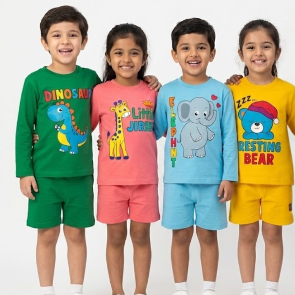LITBABE Kids Full Sleeve Soft Cotton T-Shirt – Dinosaur, Giraffe, Elephant & Bear Cute Prints