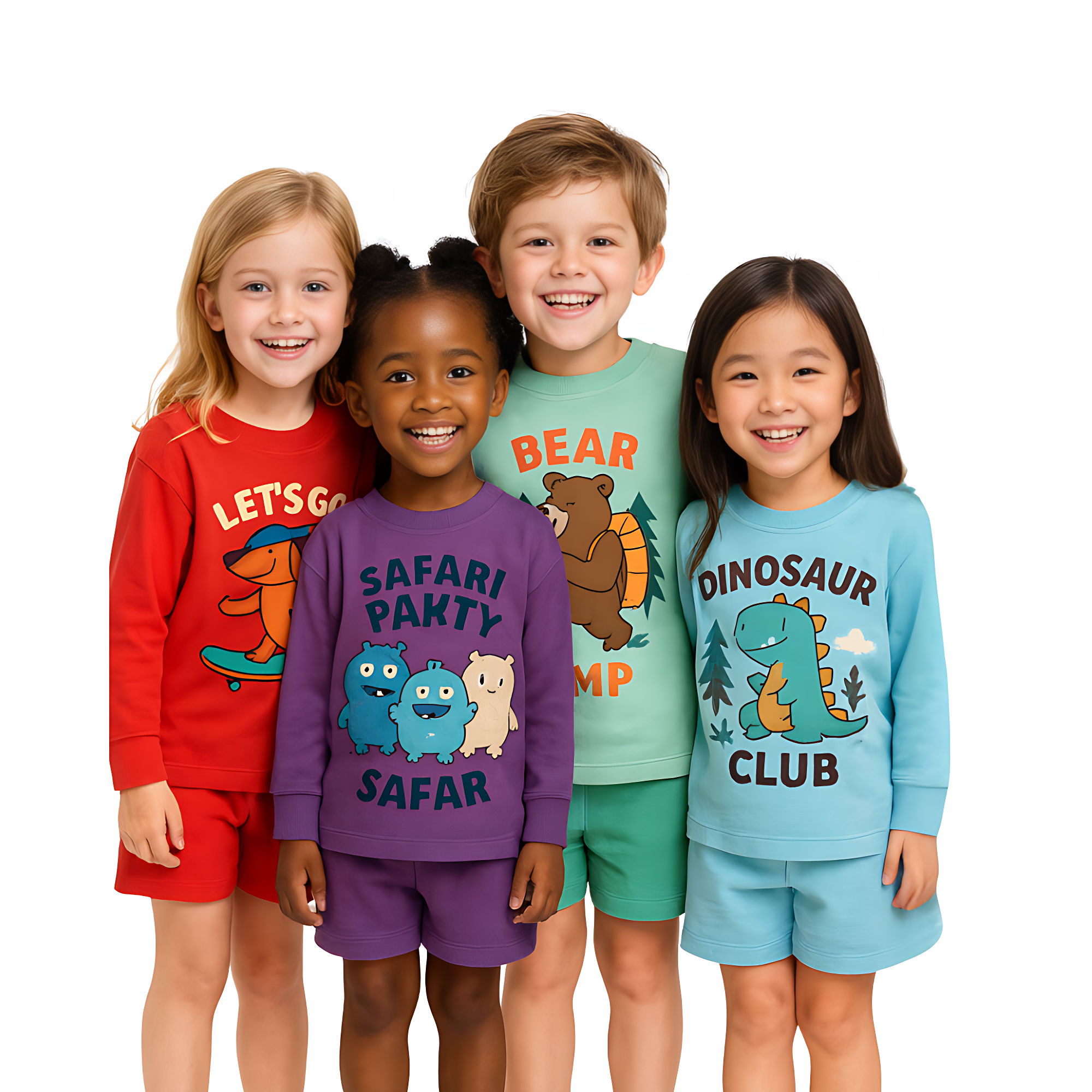 LITBABE Kids Full Sleeve Soft Cotton T-Shirts – Dinosaur, Bear Camp, Skate Dog & Safari Monster Prints
