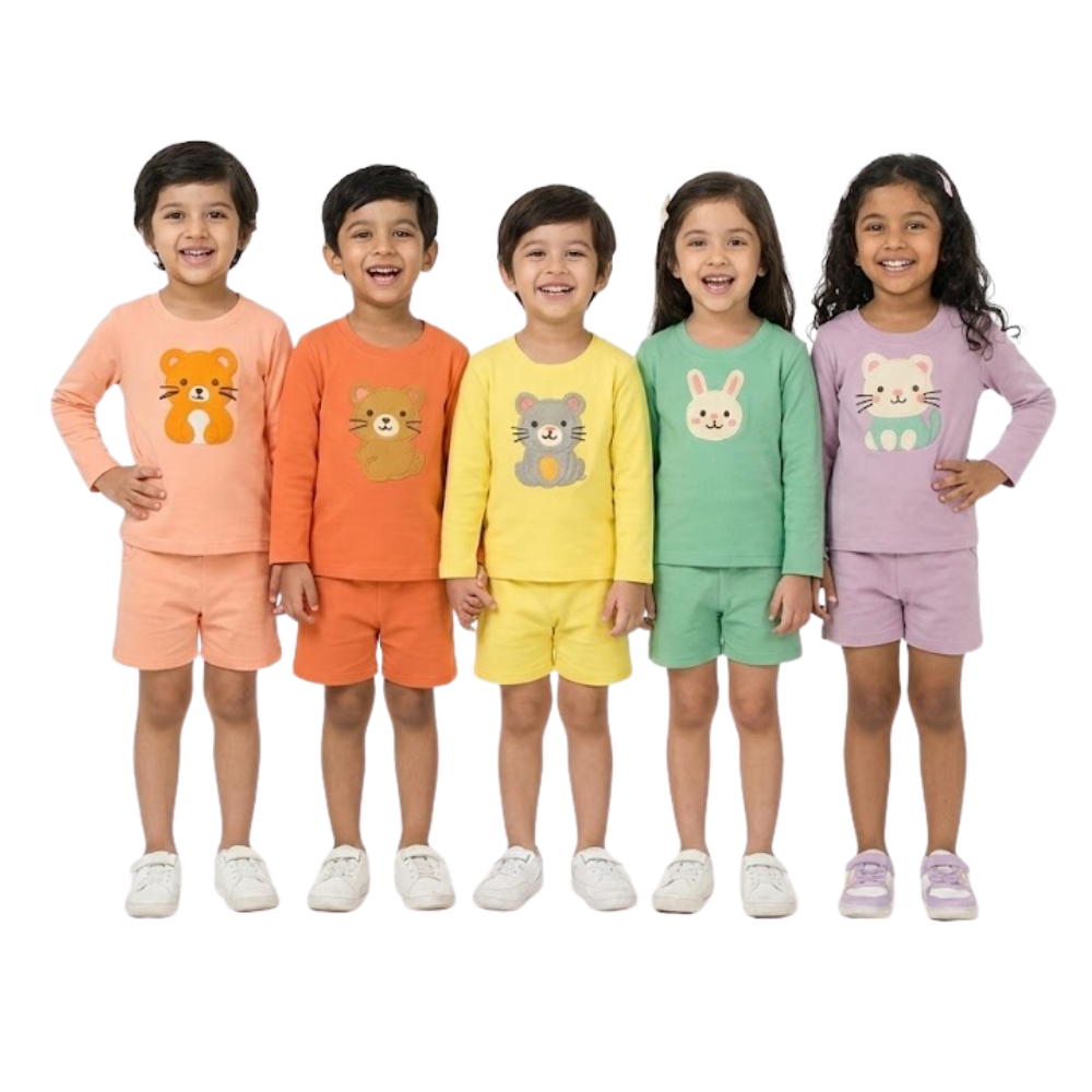 LITBABE Kids Soft Cotton Full Sleeve T-Shirt – Bear, Bunny, Cat & Animal Embroidery Designs Pack of 5