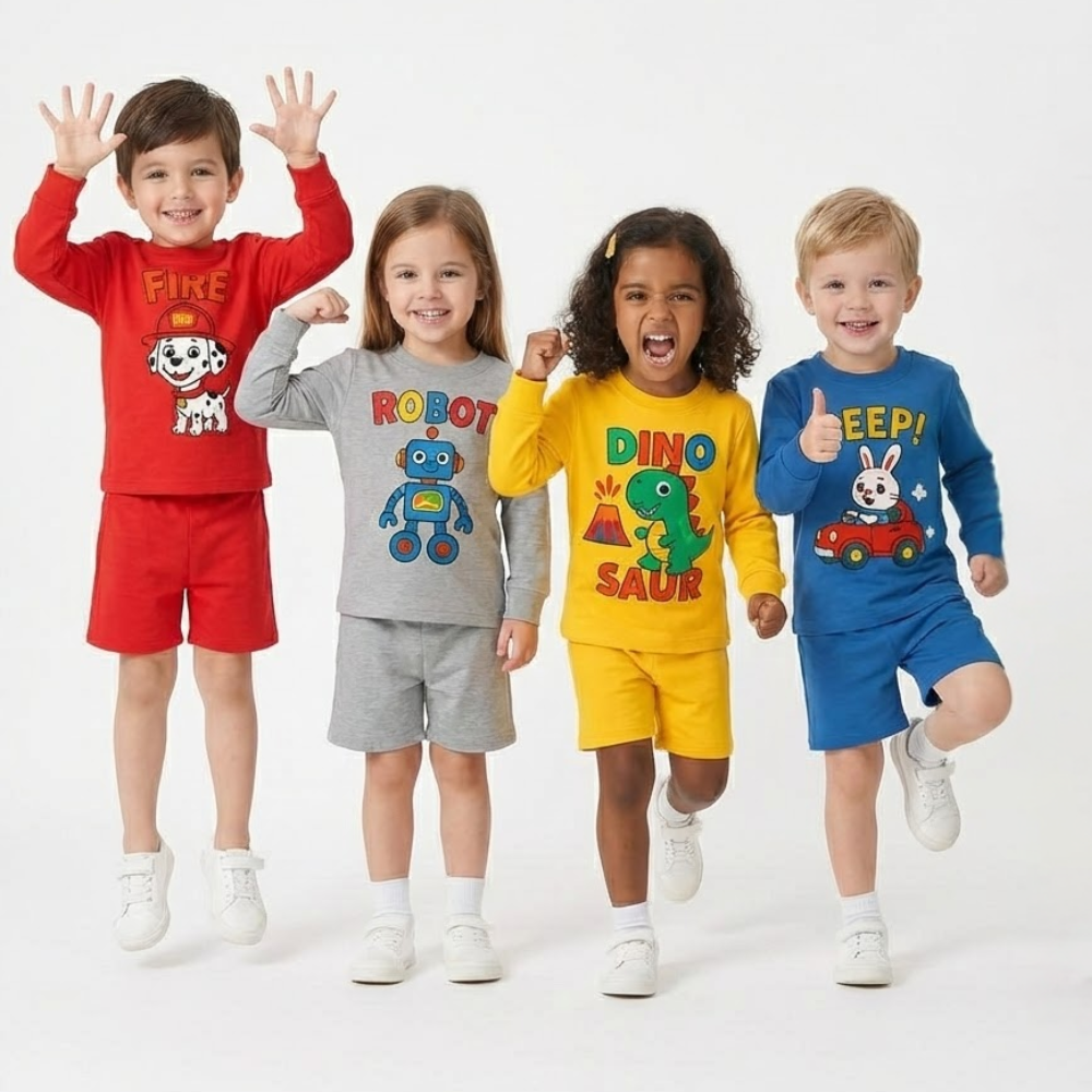 LITBABE Kids Full Sleeve Cotton Sweatshirt for Boys & Girls | Dino, Robot, Fireman & Bunny Print | Winter Wear Sweatshirt (Pack of 4)