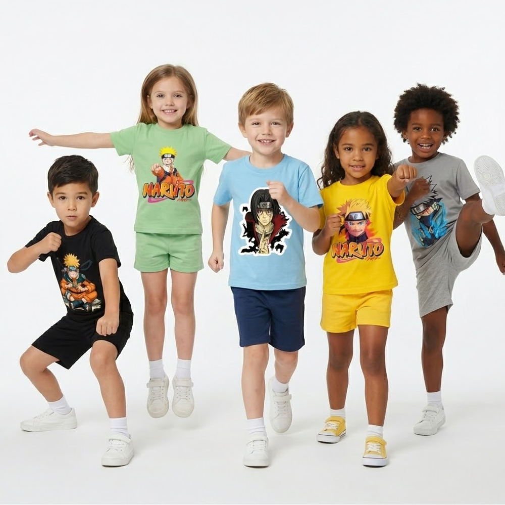 LITBABE Kids Anime Printed T-Shirt – Soft Cotton Naruto Style Cartoon Tee for Boys & Girls (Packof5)