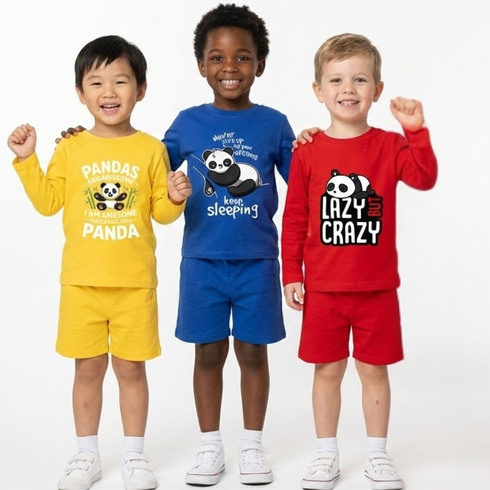LITBABE Kids Panda Print T-Shirt – Soft Cotton Summer Wear Unisex Boys & Girls (Pack of 3)