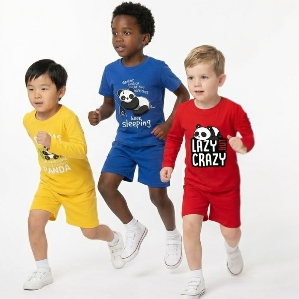 LITBABE Kids Panda Print T-Shirt – Soft Cotton Summer Wear Unisex Boys & Girls (Pack of 3)