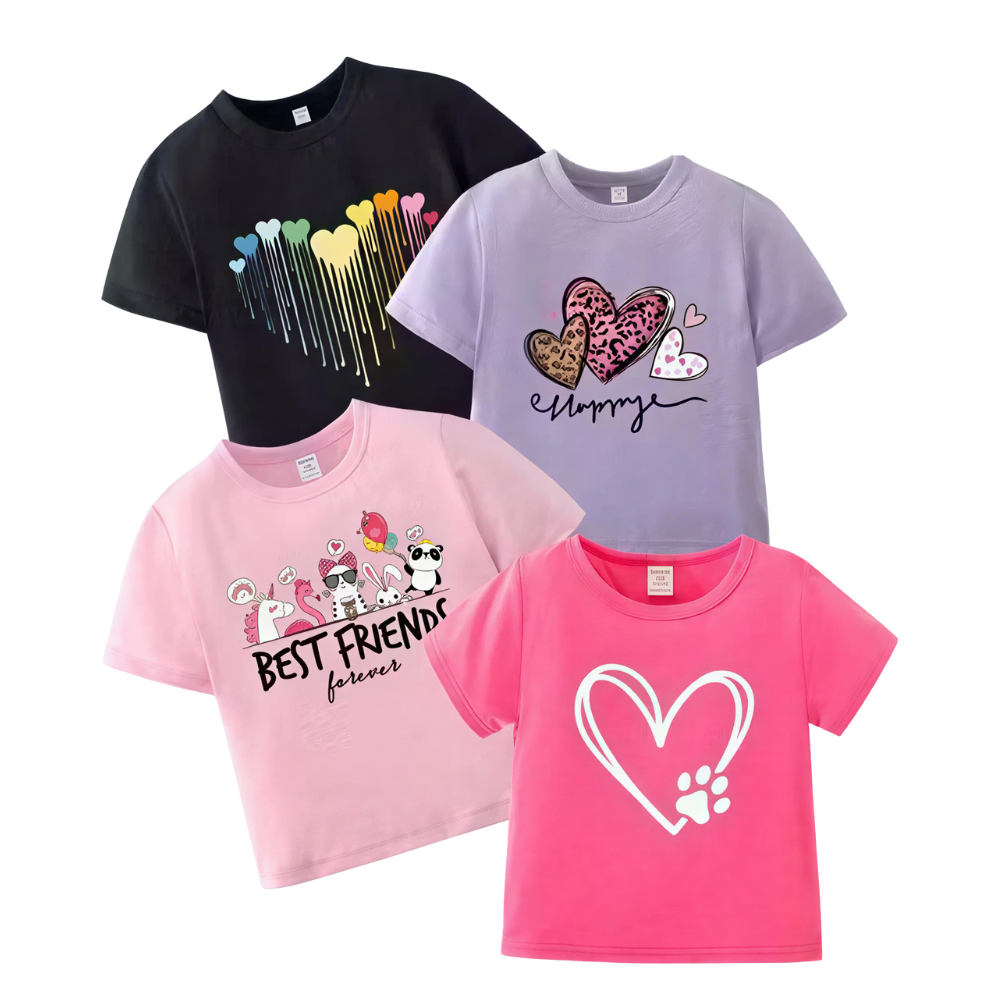 Kids Short Sleeve Crew Neck Tees - Cute Hearts & Best Friends Designs