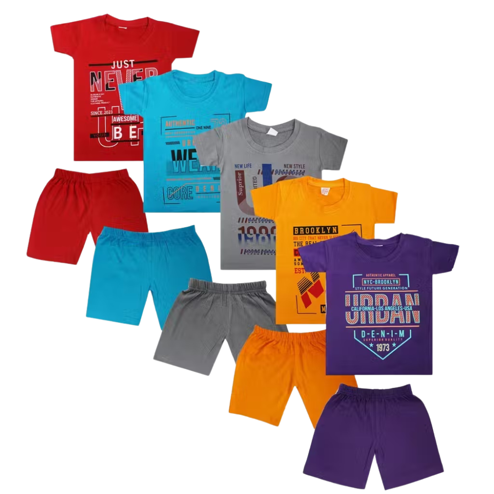 Kids Boys Soft Cotton Printed T-Shirt & Shorts Set – Typography, Urban & Sports Designs