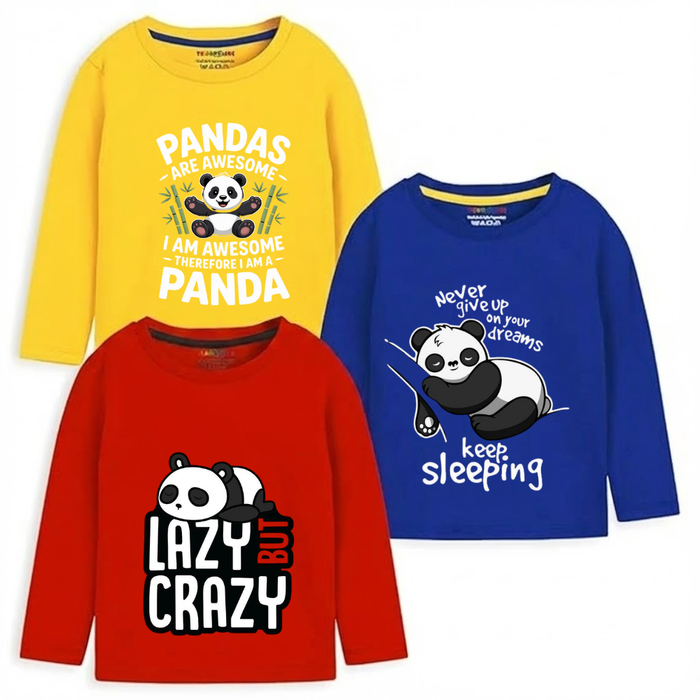LITBABE Kids Panda Print T-Shirt – Soft Cotton Summer Wear Unisex Boys & Girls (Pack of 3)